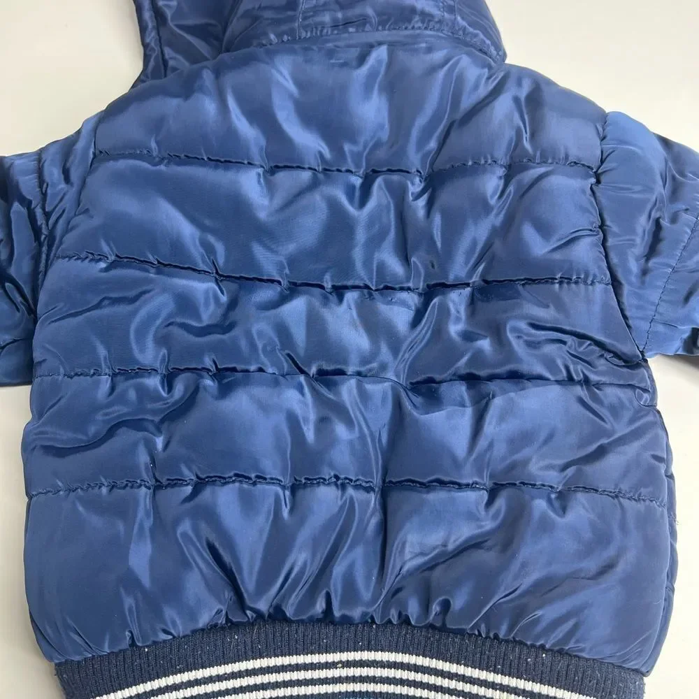 L & Y Hooded Bomber Coat Jacket Toddler Boys Size 2 Blue White Puffy